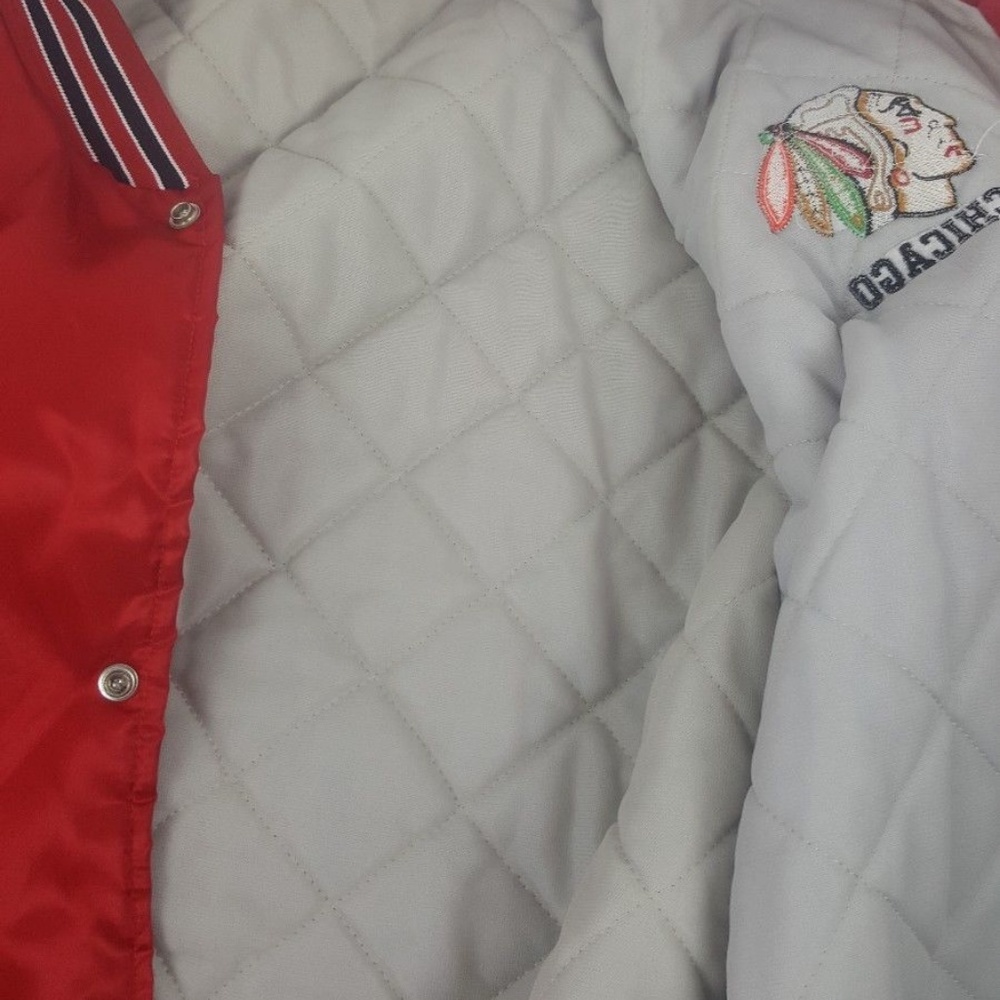 Vtg Chicago Blackhawks NHL Hockey Red Satin Bomber - Picture 3 of 5